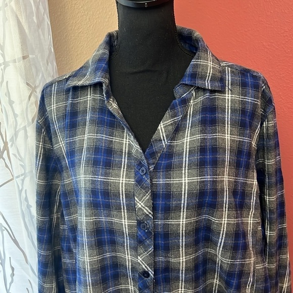 Great Northwest Indigo Plaid Button Down Top Size 3X - Picture 2 of 9